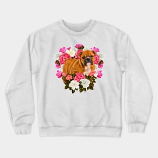 English Bulldog Puppy with flowers Crewneck Sweatshirt